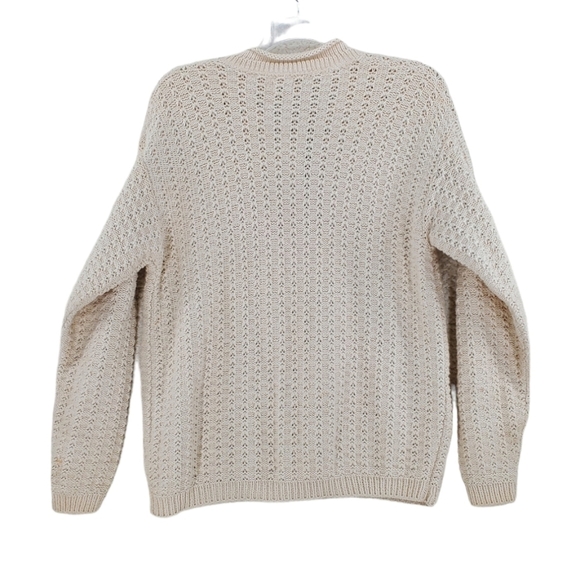Vtg Alps Cardigan Sweater L Ivory Cotton Grandmacore Button-Up Needlepoint 80s - Picture 5 of 15